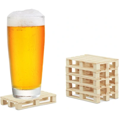 Afbeelding van 48 x palletonderzetters in set, mini pallets voor kopjes en glazen, hout, drankonderzetters, 2 12 8 cm, naturel