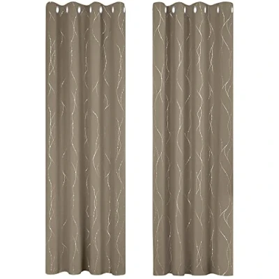 Afbeelding van Deconovo Warmte isolerend Verduisteringsgordijnen Zilver Gestreept met Ringen Zacht Stof Energiebesparing Gordijnen voor Slaapkamer Raam 2 Stuks Taupe 140x245cm