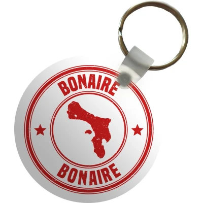 Afbeelding van Sleutelhanger een illustratie van rode stempel Bonaire Plastic Rond Uitdeelcadeautjes