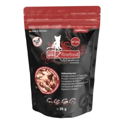 Afbeelding van Catz finefood Purrrly No. 103 kippenharten, gevriesdroogde kattensnack/kattenlekkernijen, verpakking van 6 stuks (6 x 35 g)