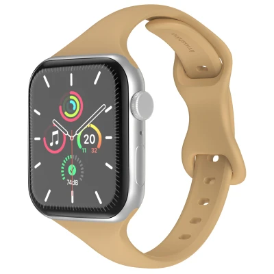 Afbeelding van Apple Watch bandje Siliconen en TPU (zacht) Beige Geschikt voor Series 1/2/3/4/5/6/7/8/9/10/SE/Ultra/Ultra 2 (44/45/46/49 mm) Walnut