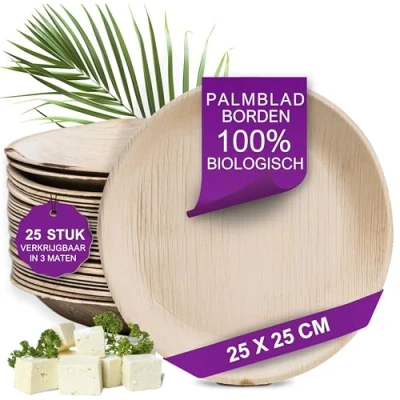Afbeelding van Waipur Bio Palmblad Bord 25x Rond Ø 25cm Composteerbaar Eersteklas Wegwerp Servies Milieuvriendelijke Borden vergelijkbaar met Bamboe Bordjes