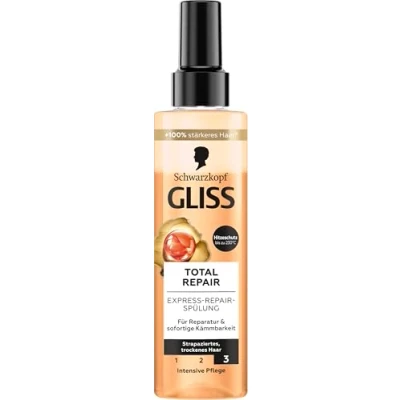 Afbeelding van Gliss Express Repair Total Conditioner (200 ml), haarconditioner zorgt voor onmiddellijke kambaarheid en bescherming tegen haarbreuk, verzorgende spoeling met hitte tot 230 C