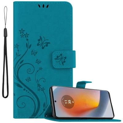 Afbeelding van Cadorabo Hoesje geschikt voor Motorola Moto Edge 50 Fusion in BLOEMEN BLAUW Beschermhoes bloemmotief met magnetische sluiting, standfunctie en kaartsleuven Book Case Cover Etui
