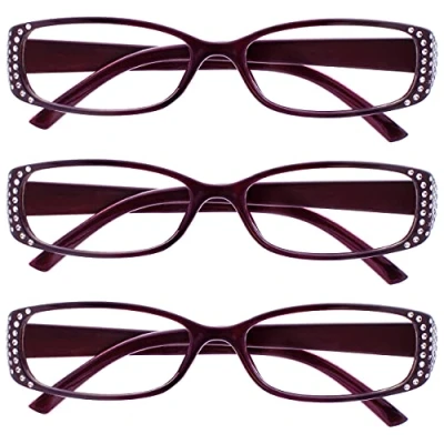 Afbeelding van Leesbril Zwart &amp; Paars Diamonte Stijl Lezers Waarde 3 Stuks Ontwerper Vrouwen Dames UVR3093P +2,00