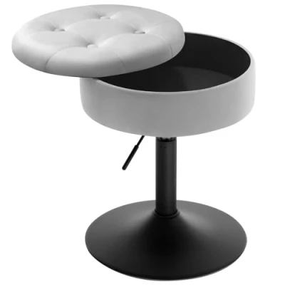 Afbeelding van WOLTU Barkruk laag, kruk met opbergruimte, draaibare make upkruk, in hoogte verstelbaar 49,5 65 cm, draaikruk voor bar, uptafel, keukeneiland, toonbank, fluwelen bekleding, lichtgrijs,