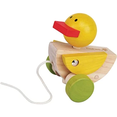 Afbeelding van Everearth Trekdier Eend Hout Geel Beweegbare Vleugels 12 Cm