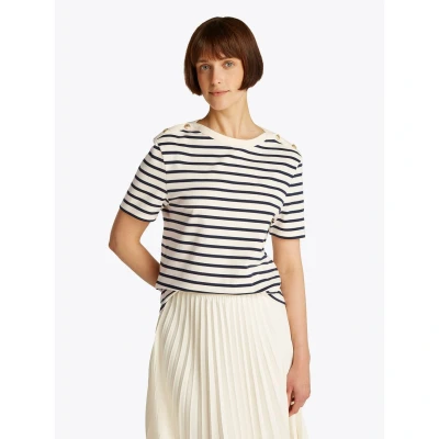 Afbeelding van Tommy Hilfiger Stripe Tshirt print, Dames, Maat: XXS, Calico/dark night navy