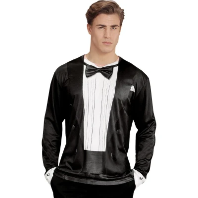Afbeelding van Widmann Feesten &amp; Gelegenheden Kostuum T Shirt Lange Mouwen Smoking Man Zwart XL Carnavalskleding Verkleedkleding