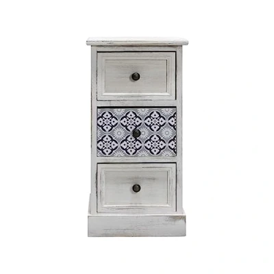 Afbeelding van Rebecca Mobili Nachtkastje 3 Laden, Kleine Ladekast, Mdf Hout, Grijswit, Gemonteerd, Shabby Stijl Afmetingen: 59,5 X 30 25 cm (Hxbxd) Art. Koning 6603