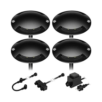 Afbeelding van ledscom.de LED opbouw vloerlamp Bunda, 2 vlam, zwart voor buiten, berijdbaar, warm wit, set van 4