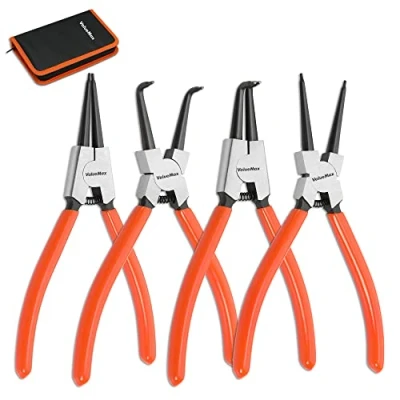 Afbeelding van ValueMax 4 delige Borgveertangen, Borgringtangen Set 180mm, Interne en Externe Rechte Gebogen Borgtangen met Duurzame Veren, Antislip Handgrepen Opbergtas