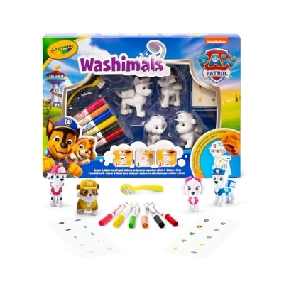 Afbeelding van Crayola Washimals Paw Patrol, activiteitenset met 4 puppy&#039;s, 6 afwasbare viltstiften, 40 stickers en een borsteltje, speelgoed cadeau voor kinderen, vanaf 3 jaar, 74 0290