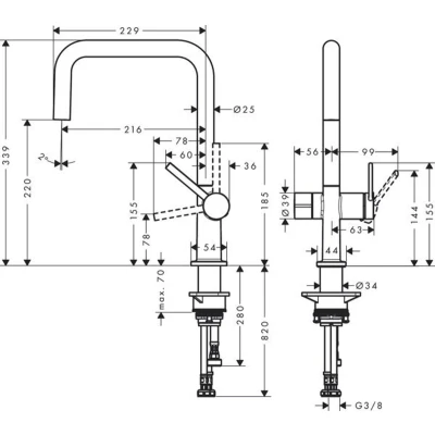 Afbeelding van Hansgrohe M54 Talis U 220 keukenkraan, met stopkraan voor vaatwasser, mat zwart 72807670