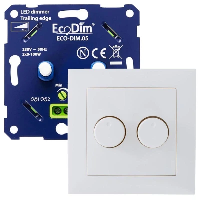 Afbeelding van Berker duo led dimmer, ECO DIM.05, druk/draai, kleine inbouwdiepte, 2x 100W LED, inclusief wit afdekmateriaal passend in S1 serie