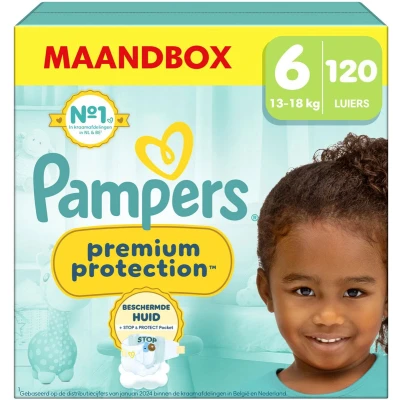Afbeelding van Pampers Premium Protection - Maat 6 (13kg-18kg) 120 Luiers Maandbox