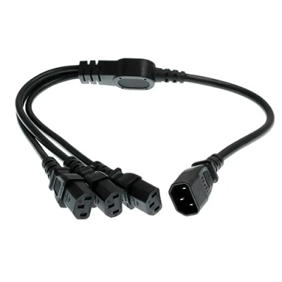 Afbeelding van HT kabel UPS PDU computer PC stroomdistributiekabel C14 naar 3 x c13 10A 250V verlengkabel (c14 60 cm)