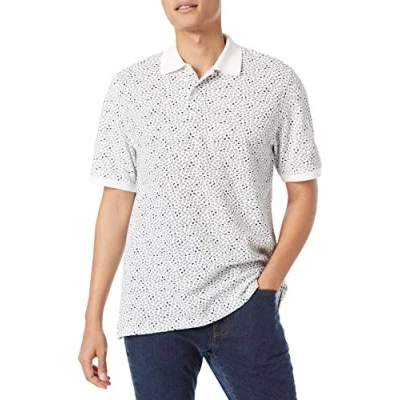 Afbeelding van Amazon Essentials Men&#039;s Poloshirt van piqué katoen met normale pasvorm (verkrijgbaar in grote en lange maten), Zwart Wit Geometrische print, M