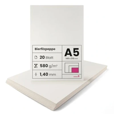 Afbeelding van Netuno 20 stuks Biervilt crème DIN A5 148x 210 mm 1,40 580g bierkarton voor drankonderzetters fotoalbums passe partouts knutselwerk boekbinderwerk