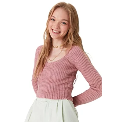 Afbeelding van Trendyol Bruine Cropped Basic Gebreide Trui Met Zachte Textuur Twoaw22Kz1453