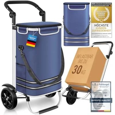 Afbeelding van imono® boodschappentrolley Opvouwbare 3 in1 trolley voor boodschappen; 56 liter incl. koelvak; transport winkeltas (Blauw)