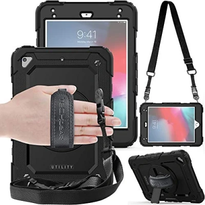 Afbeelding van TECHGEAR Utility Beschermhoes voor iPad Mini 5e generatie 2019 / 4 harde beschermhoes, zeer hoge schokbescherming met 360 graden draaibare standaard, schouderriem en handtas zwart