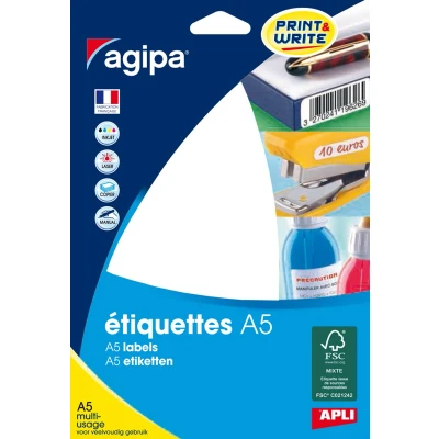 Afbeelding van agipa universele etiketten, 80 x 140 mm, wit