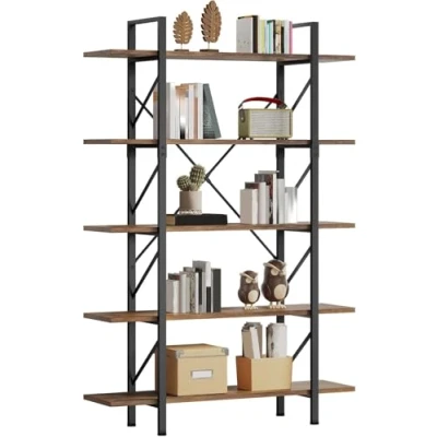 Afbeelding van YITAHOME boekenkast met 5 niveaus, moderne kunstboekenkast, boekenkast, planken in de woonkamer/huis/kantoor, voor boeken/films rustiek bruin