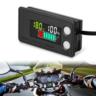 Afbeelding van mizikuu Accubewaker met Houder, IPX7 Waterdichte Accu Monitor 12v 24V 36V 48V 60V 72V Voltage Display Capaciteit Temperatuur Sensor Alarm voor Camper Auto&#039;s Golf Carts Boot Motorfiets