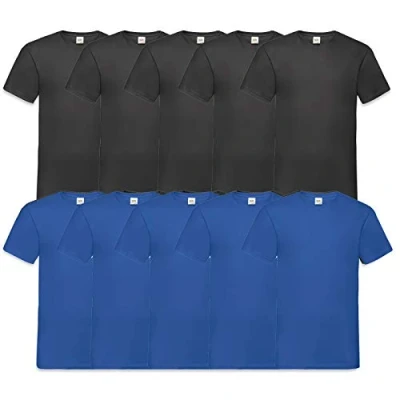 Afbeelding van Fruit of the Loom T shirt, met V hals, in verschillende maten en kleuren, 10 stuks, 5, zwart 5 royal, XL