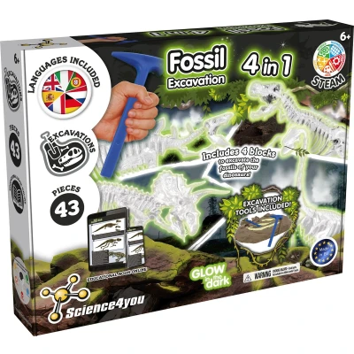 Afbeelding van Science4you Fossil Excavation 4 in 1 Glow the Dark Experimenteerset
