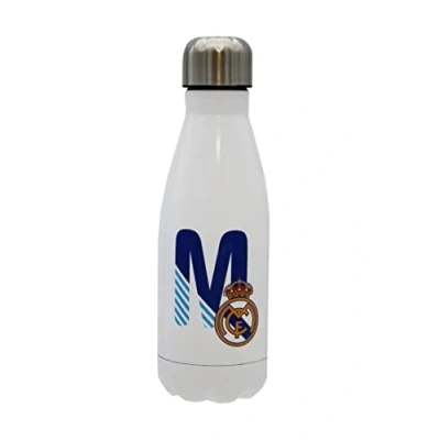 Afbeelding van Real Madrid roestvrijstalen waterfles, hermetische sluiting, met letter M ontwerp in blauw, 550 ml, witte kleur, officieel product (CyP Brands)
