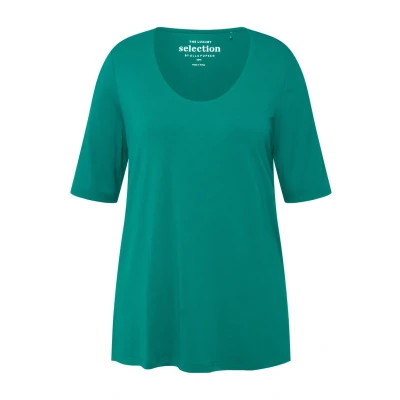 Afbeelding van Ulla Popken Voorkant Dubbellaags Tshirt basic, Dames, Maat: 42/44, Green