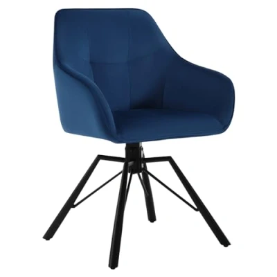 Afbeelding van WOLTU Eetkamerstoel, draaibaar, keukenstoel, gestoffeerde stoel, draaistoel, comfortabele stoel met armleuningen, rugleuning, armleuningstoel voor eetkamer en woonkamer, fluwelen bekleding, blauw,
