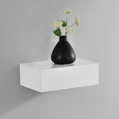 Afbeelding van Wandplank met lade zwevend MDF 46x30x15 cm wit mat