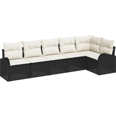 Afbeelding van vidaXL 6 delige tuinset met kussens in zwart poly rattan