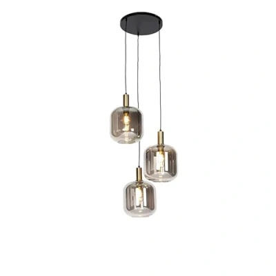 Afbeelding van QAZQA Smart hanglamp zwart met smoke glas 3 lichts incl. Wifi A60