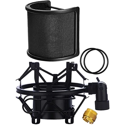 Afbeelding van Microfoon Shock Mount met Pop Filter, Mic Anti Vibratie Suspension Houder Clip voor Diameter 46mm 51mm