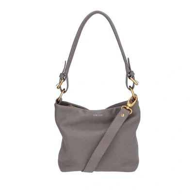 Afbeelding van Loulou Essentiels Medium Schoudertas / Crossbodytas Dames Leer Robuste Gestreept Grijs