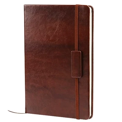 Afbeelding van Kesote A5 notitieboek 200 pagina&#039;s hardcover lederen schrijfnotitieboekje met elastische sluiting en vervangbare papieren zak voor dagboek, opnemen notities maken