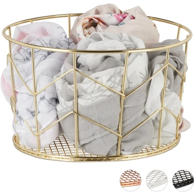 Afbeelding van Relaxdays 3x draadmand metaal goud opbergmand metalen mand mandje rond