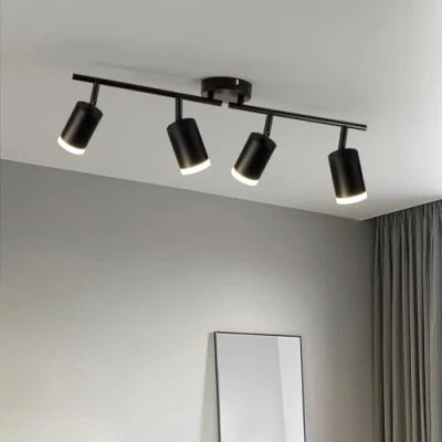Afbeelding van Leselux plafondlamp, led spot, draaibaar, modern, 4 spots, zwart, spots en spotrails, wandlamp, spot voor plafond, GU10, woonkamer, keuken, slaapkamer (zonder lamp)
