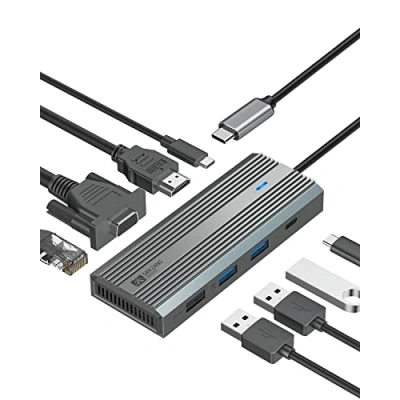 Afbeelding van 8 in 1 USB C hub aluminium behuizing adapter met 4K 60Hz HDMI, VGA, type PD 100W, 3.0 poort, 1000 M Gigabit Ethernet RJ45 compatibel MacBook Pro/Air, meer apparaten