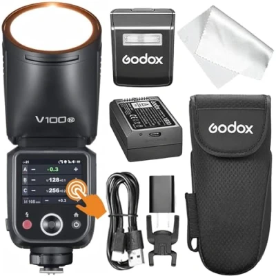Afbeelding van Godox V100N flitser met voor cameraflite, V100 N touchscreen flitser, TTL HSS 1/8000s, compatibel Nikon Z6III Z8 Z5 Z50II Z50 Zfc Z6II Z6 Z9 en D3500 D850 D7500 D56000 D5300 D750