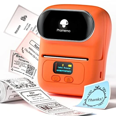 Afbeelding van Phomemo M110 Bluetooth labelprinter, etiketteerapparaat, draagbaar zelfklevend, labelprinter voor barcode, detailhandel, adres, kantoor en kleine bedrijven, Android iOS, oranje