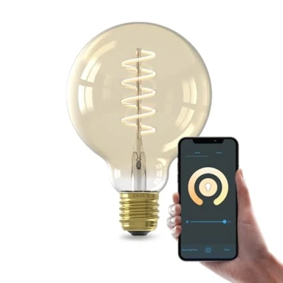 Afbeelding van Calex Slimme LED Lamp E27 Spiraal Filament Gold G95 Wifi Verlichting Globe 9.5cm Smart Lichtbron Goud 7W Dimbaar Warm Wit licht