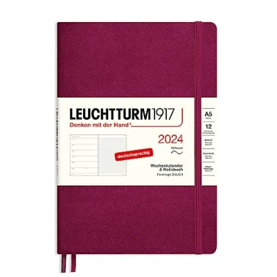 Afbeelding van LEUCHTTURM1917 367779 weekkalender &amp; notitieboek medium (A5) 2024, softcover, Port Red, Duits, 12 maanden
