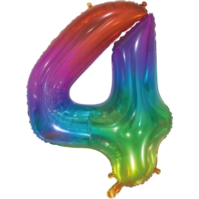 Afbeelding van Regenboog Folie Ballon cijfer 4 86cm