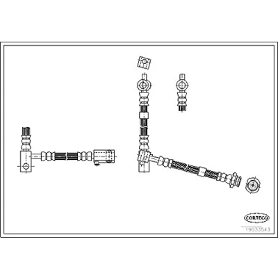 Afbeelding van CORTECO 19033543 Remslang Vooras rechts 272mm NISSAN: Primera Sedan (P12) 1.8, 2.0, 2.2 Di, 1.6, 2.5 2002 2008