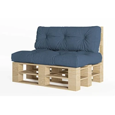 Afbeelding van Chilly Pilley Palletkussen Schuimvlokken Palletmeubilair Palletbank Rugleuning Zitkussen Zijkussenset (Set Van 2 Blauw)
